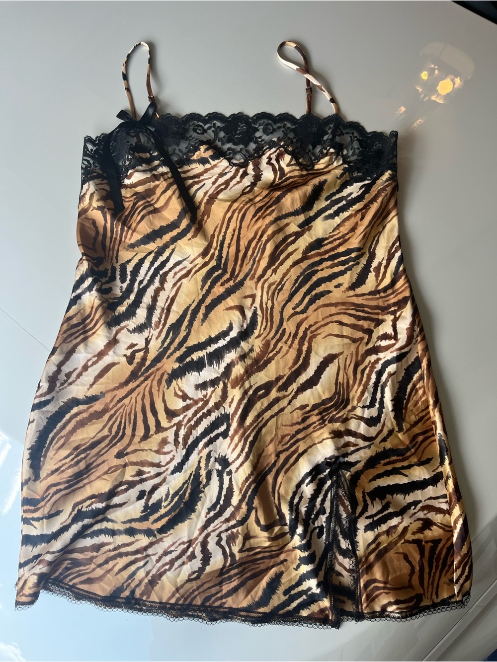 Victoria's Secret Tiger-Print Satin Slip with Black Lace